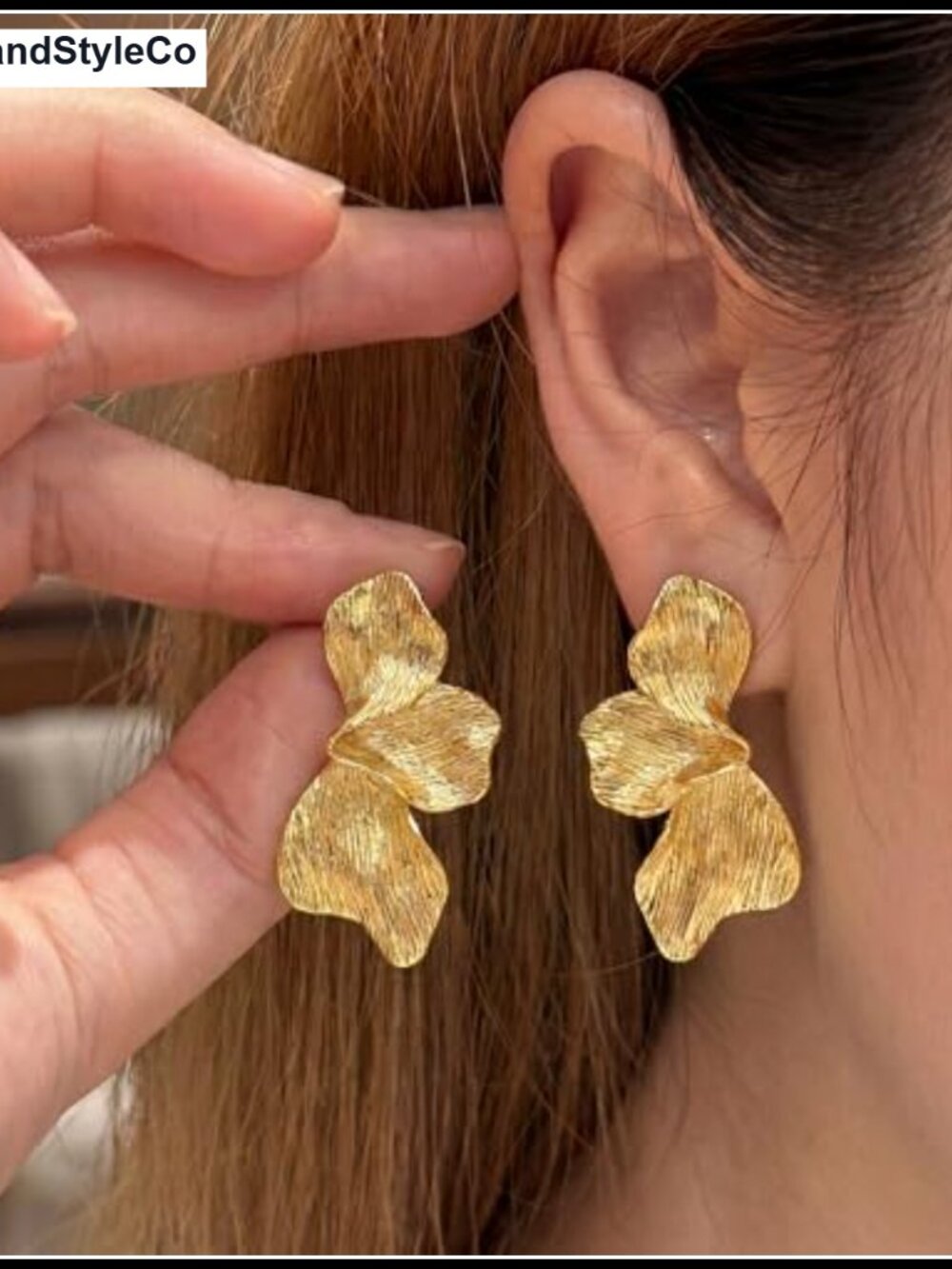 Gold Statement Earrings for Women Hypoallergenic Floral Stud Alloy - Picture 2 of 6
